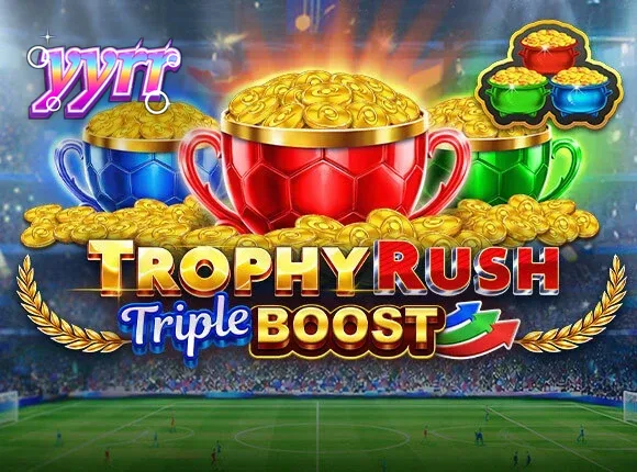 Tampilan visual slot Trophy Rush Triple Boost dengan tema kompetisi